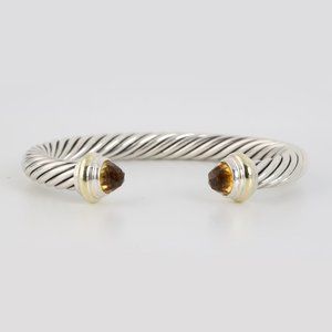 David Yurman 925 Silver and 14k Yellow Gold Cable Classic Bracelet with Citrine